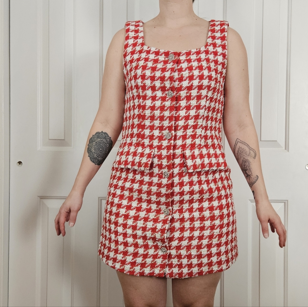 ASOS Red and White Houndstooth Mini Dress
